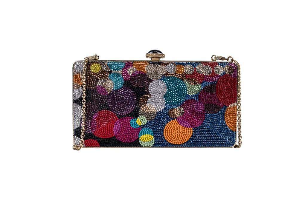Judith Leiber Multicolor Minaudiere Clutch Crystal-Embellished Metal Gold Hardwa